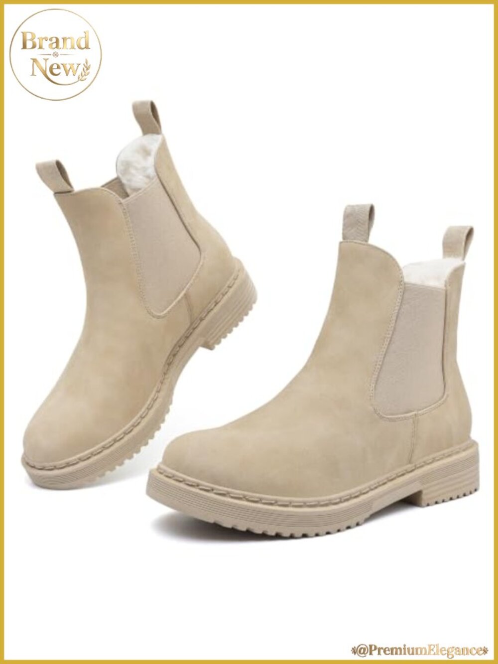 Womens Winter Chelsea Boots Faux Fur Lined Chunky Lug Ankle Booties